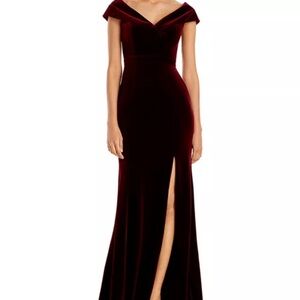 Aqua Burgundy Velvet Maxi Dress
